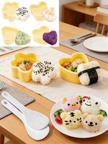 1件/3件/7件套DIY便当模具，黄色寿司模具，创意造型模具，三角形饭卷和蔬菜卷模具，饭卷和蔬菜卷模具，心形模具，梅子形模具，泰迪熊模具，面包模具，烘焙工具，厨房小工具，用于制作饭卷、蔬菜卷、面包、蛋糕装饰 - 彩色 - 查看 2