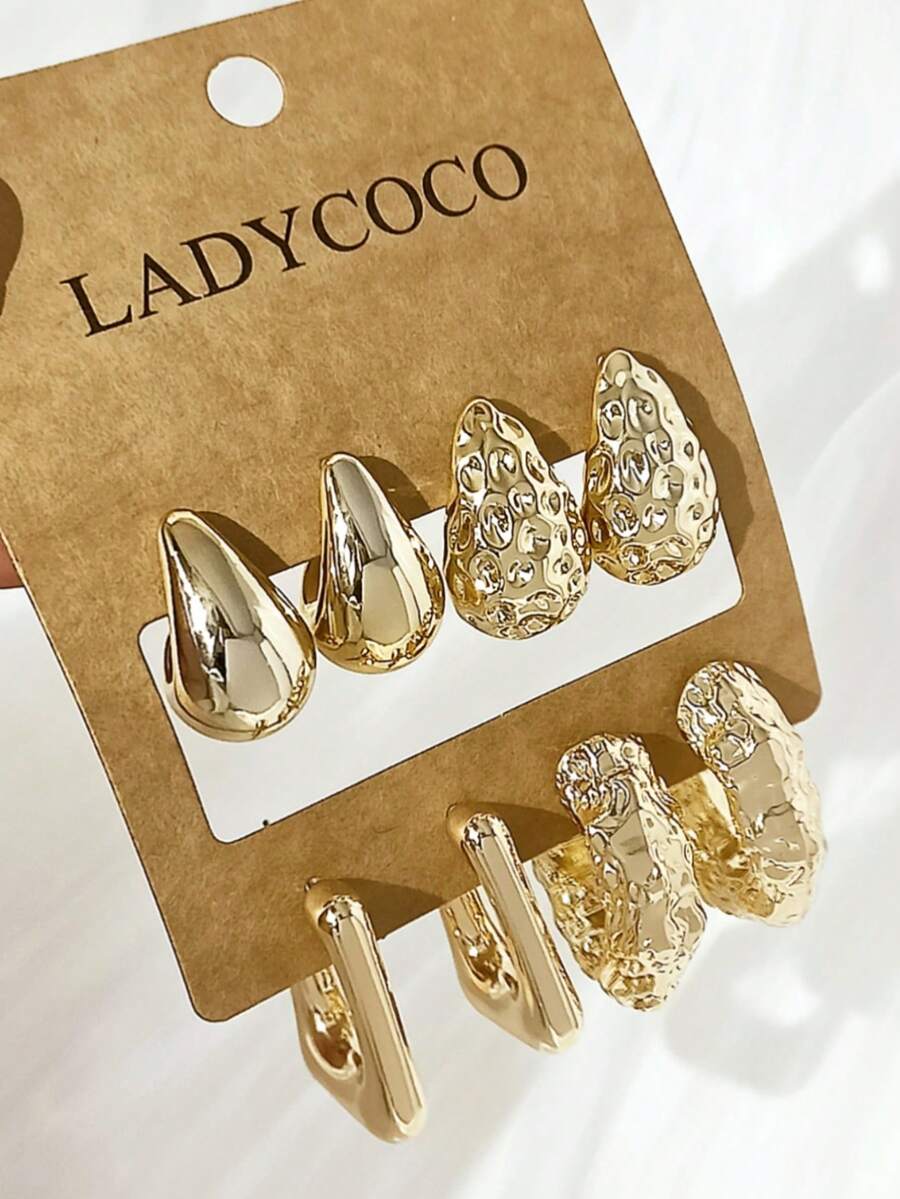 LADYCOCO 4 Pairs Elegant Vintage Gold-Tone Earrings Set, Suitable For Women