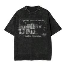 Residents Evils Spencer Mansion Arklay T Shirts Hip Hop Washed Short Sleeve T-Shirts  Vintage Men Women Tops Streetwear Tees - 黑色 - 查看 1
