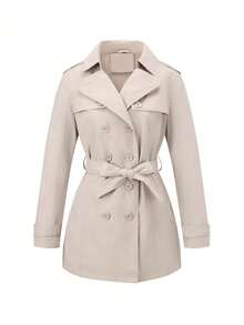 Women's Double-Breasted Windbreaker, Commuting Casual Jacket, Solid Color Design, Fashionable And Versatile For Spring And Autumn - Beige - View 5