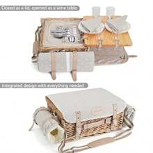 Juego de cestas de picnic de mimbre multifuncional para 4 personas con manta y mesa de picnic juego de picnic aado con vajilla completa para acampar al aire libre parejas flores - Floresconmantaymesapara4personas - Ver 2