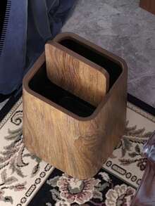 Stylish Multi-Purpose Trash Can (Square/Round Wood Grain Dual Models) - Compact Space-Saving, Durable Plastic, Rust-Resistant, Built-In Handle For Easy Cleaning, Suitable For Bathroom, Laundry Room, Living Room Corners - Multicolor - View 4