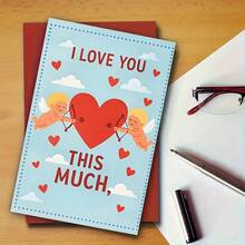 1pc "I LOVE YOU THIS MUCH" Unique Valentine's Day Greeting Card, Cupid Shooting Heart Design, Best Gift For Your Loved One, High-Quality Card With Envelope (12x17cm)/(4.72x6.7in) - Multicolor - View 11