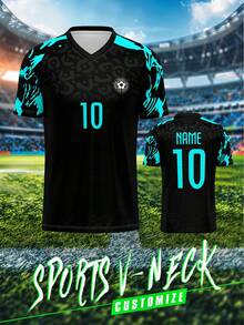 Custom 2025 Sports Jersey, Men's V-Neck Football/Soccer Team Club Training Top, Front & Back Personalized Name, Number, Logo, Comfortable Fit For Casual, Party, Daily Wear - Multicolor - View 2