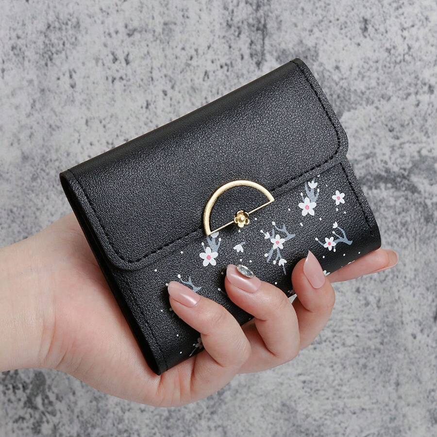 Monedero pequeño para mujeres, estilo coreano corto, monedero de monedas plegable y moderno para estudiantes - Gris - Ver 1