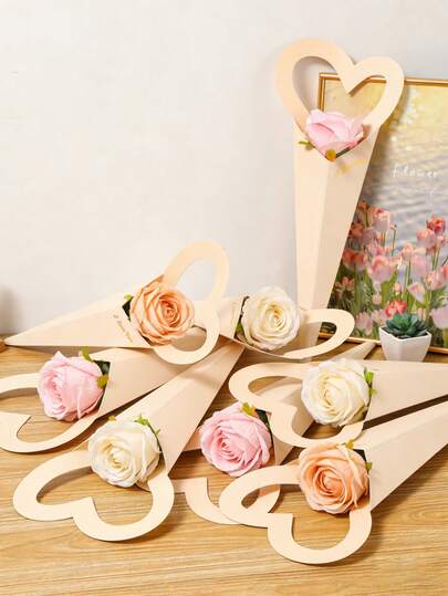 8 piezas/6 piezas Papel de envolver con forma de corazón y flores, Caja creativa con rosas en forma de corazón, Adecuado para cajas de flores, ramos, regalos de boda, así como regalos de cumpleaños, bodas, fiestas, aniversarios, San Valentín, Día de la Madre, Día del Maestro y otras decoraciones navideñas