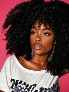Afro Kinky Curly Wig Human Hair With Bangs Full Machine Made Scalp Top Wig 250 Density Brazilian Virgin Short Curly Human Hair Wigs For Women None Lace Front Wig No Glue Natural Color - màu tự nhiên - Xem 2