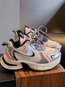 2025春秋季女童厚底运动鞋 - 柔软、轻便、透气网面儿童运动鞋 - 粉色 - 查看 2