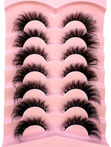 7对半截假睫毛，猫眼假睫毛，漫画风格，短款柔软3D仿貂毛假睫毛，自然妆容，女士/女孩礼物，7mm-16mm，假睫毛自然，超轻盈，持久耐用，放大双眼，手工制作，柔软亲肤，单根假睫毛，猫眼假睫毛，专业级，女士适用-47 - 黑色 - 查看 5