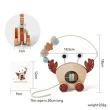 5-In-1 Wooden Push & Pull Toy Car With Beads For Toddlers, Colorful Crab-Shaped Standing Design, Multi-Functional Play, Sensory Stimulation, All-In-One Educational Toy, Great For Christmas, Halloween, Birthday Gifts - Multicolor - View 3