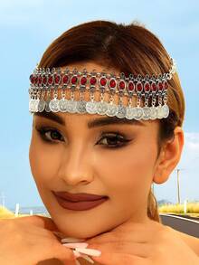 1 chiếc dây chuyền đội đầu phong cách Bohemian cổ điển dành cho nữ, trang sức 2 trong 1, phụ kiện cài tóc tua rua hình đồng xu, thích hợp cho các bữa tiệc và tụ họp của phụ nữ. - bạc cổ - Xem 1