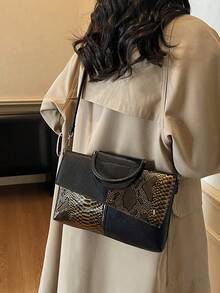 1pc Crocodile Embossed PU Adjustable Shoulder Strap Crossbody Bag, Flap Cover Fashion Handbag For Women, Suitable For Daily Use, Shopping, Dating - Brown - View 6