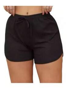 Short Feminino Preto Canelado Básico Elastano Larguinho - Preto - Visão 10