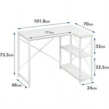 100 Cm L-Shaped Computer Desk With Storage Shelves Corner Desk Metal Legs Modern Simple Writing Table Perfect For Small Space White - White - View 3