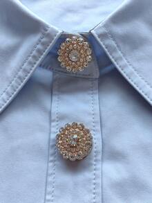 2 Pcs/Set Elegant Diamond Flower Button Covers, Shirts Button Cover Clip On Button Covers Fashion Crystal Cufflinks Cover, Suitable For Tuxedo And Wedding Dresses Decoration - Silver - View 2