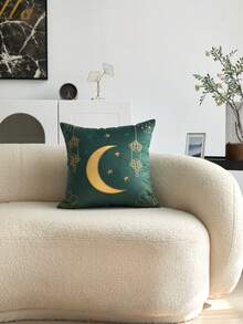 1个3D刺绣月亮图案抱枕套，适用于客厅、卧室、沙发等各种环境，四季皆宜