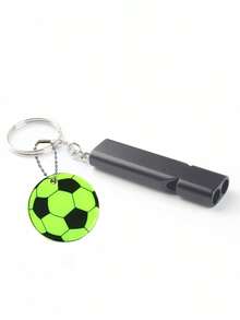 1 pieza Silbato de supervivencia de aleación de aluminio multicolor de doble frecuencia con colgante reflectante de fútbol, accesorio de llavero de contra incendios para viajes nocturnos, accesorio colgante para mochila para estudiantes y entusiastas del aire libre, equipo de silbato de rescate de supervivencia al aire libre.
