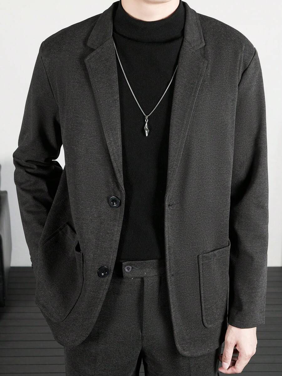 Men's Fashionable Business Casual Double-Breasted Wool Blend Suit Jacket - Dark Grey - View 1