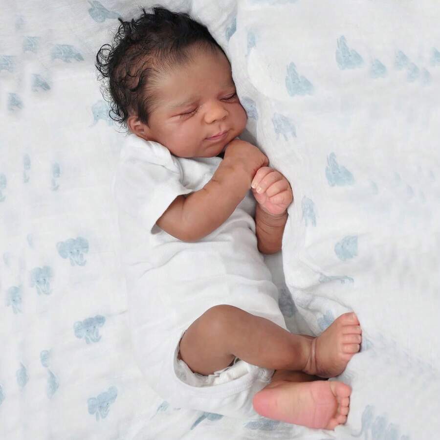 48cm/19in Lifelike Reborn Doll With Black Skin, Soft Cloth Body, Cute Newborn Baby Doll Toy, Birthday Gift (Random Bottle) - White - View 1