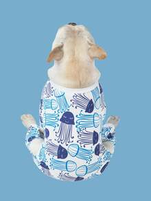 1件时尚可爱的鲨鱼印花宠物睡衣