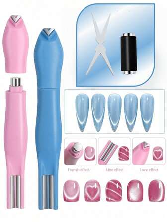 3D Love Heart Nail Magnet,3-In-1 Cat Eye Effect Magnetic Stick For Double Line, Moon & Snake Pattern French Nails, Professional UV Gel Attraction Tool For Salon & Home Manicure,Perfect For Nail Artists, DIY Lovers & Brides,Valentine's Day & Christmas Gift Idea - Easy To Use Magnetic Nail Design Kit