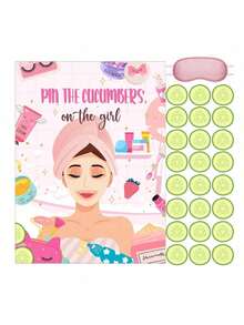 Spa Party Game Kit - 38pcs Set With Pin The Cucumbers Poster, Blindfolds & Stickers - Perfect For Makeup Parties & Spa Themed Events