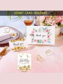 10pcs Gold Desk Number Plate Clips, Metal Creative Ticket Clips, Heart-Shaped Photo Card Holders, Desk Card Clips, Heart-Shaped Photo Stands, Desk Number Plate Holders, Photo Stands, Wedding Party Desk Number Plate Holders, Food Label Clips, Suitable For Weddings, Parties And Business Events - Multicolor - View 3