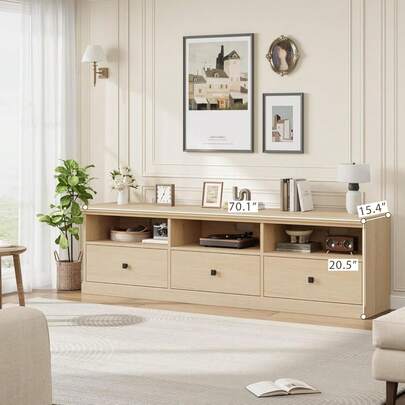 Soporte de TV de 70 pulgadas con cajones para TV de 75/80 pulgadas, centro de entretenimiento largo blanco con almacenamiento, consola de TV de madera/soportes de televisión/consola
