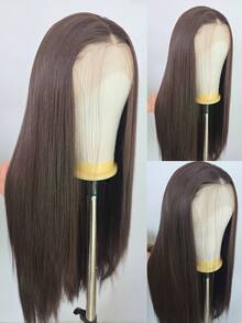 13x4 24 Inch Brown Straight Lace Front Wig, Suitable For Women - Heat Resistant Synthetic Hair, Pre-Plucked Natural Hairline And Baby Hair, Great For Everyday Wear, Weddings, Halloween And Christmas - 棕色 - 查看 2