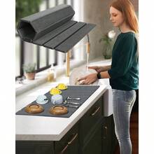 PZW Tapete de secado de platos de piedra grande para encimera de cocina 24 x 16 pulgadas plegable de grado alimenticio superabsorbente con autosecante para platos Gris-oscuro2537 - GrisOscuro - Ver 2