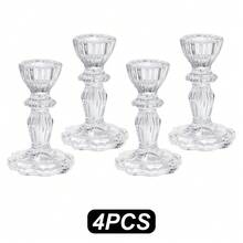 2pcs/4pcs Transparent Glass Candle Holders, Flower Shaped Base Design Glass Candle Holders, Decorative Candle Holders, Pillar Candle Holders, Party Dining Table Decor, Home Decor, Valentine's Day Gift