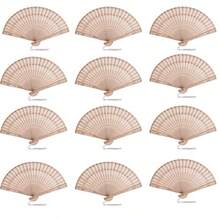 50 Sets Wooden Hand Fan Wood Handheld Folding Fans With Organza Bags And Thank You Tag And Tassels Wedding Party Favors - 如圖 - 查看 5