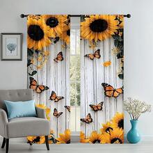 2pcs Sunflower Bliss Pattern Door Curtain - 100% Durable Polyester, Rod Pocket Window Drapes For Bedroom, Office, Kitchen, Living Room, Study Room Home Decor, Best Housewarming Gift - Yellow - View 4