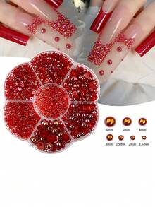 Half Round Ab Pearls, 7 Compartment Plum Box Set, Colourful Nail Art Pearls, DIY, Resin Pearl Nail Jewelry, Perfect Nail Jewelry For Winter, And Valentine's Day - Multicolor - View 7