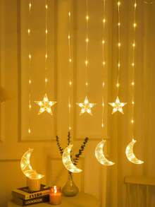 1 String 2m/6.56ft 82 LED Star Lights, Powered By 3 AA Batteries (Not Included), Flashing Lights, Indoor Wall Decor Star Lights, Suitable For Wedding, Party, Holiday, Bedroom Decor, Outdoor Garden Tree Decor, Home Decor Star & Moon Curtain Lights - Transparent - View 6