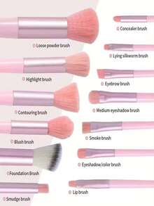 13件套专业化妆刷套装，便携旅行套装，包含腮红刷、粉底刷、眼影刷、散粉刷、眉刷，尼龙刷毛，ABS手柄，适合初学者和化妆爱好者，尤其适合旅行，是圣诞节或情人节的绝佳礼物。 - 西瓜粉 - 查看 3