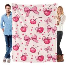 1pc Cozy Bowknot Print Flannel Blanket - Soft, Vintage-Inspired Design With Pink Bows On White, All-Season Comfort For Home, Office, Camping & Travel, Machine Washable, Perfect For Halloween & Christmas Decor, Travel Accessory |   Playful Pattern |   Soft Texture, Blanket For Bed - 多色23 - 查看 13