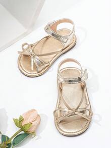 1 Pair Of Stylish And Cute Baby Girl Sandals With Bow Design, Perfect For Summer Flat Shoes. - Gold - View 2