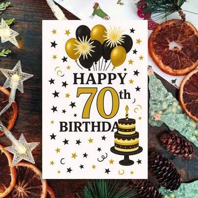 1pc Delicate "HAPPY 70th BIRTHDAY" Greeting Card With Envelope - "70th Birthday Vibe" Design, Festive Starry Decor & Bold Tone, Perfect For Celebrants, Ideal For 70th Birthday Moments & Joyful Celebrations, 70th Birthday Card|Festive Symbol Card|Paper Greeting Card, Sentimental Accessories