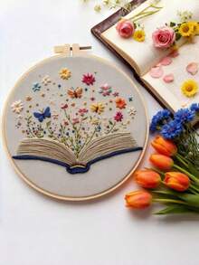 1pc New Creative Book & Floral Pattern Handmade Embroidery DIY Kit, Ideal For Home Decor, Holiday Gifts, Room Decoration, Comes With English Instructions Suitable For Beginners - Multicolor - View 1