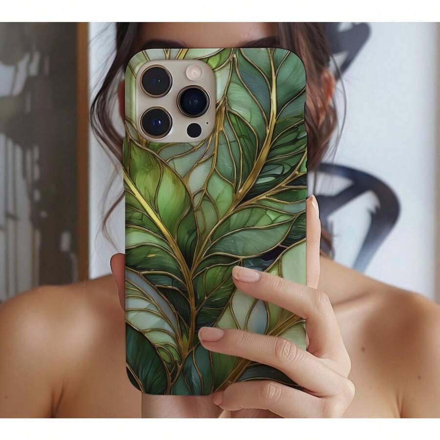 Tropical Leaves Stained Glass Phone Case - 綠色 - 查看 1