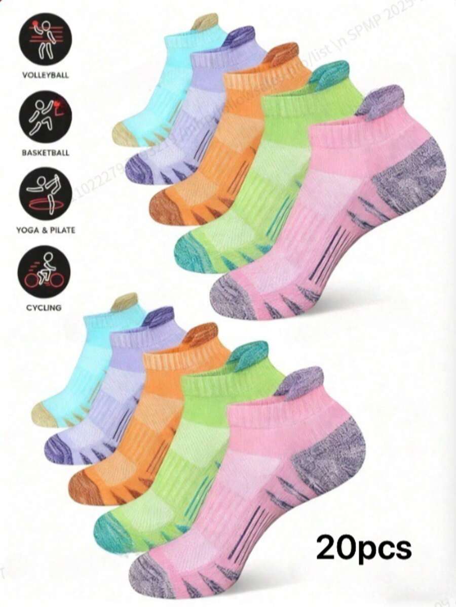 5 paquetes de calcetines tobilleros deportivos para mujer, calcetines de compresión, cómodos y suaves con correa, 20 piezas/paquete, 30 piezas/paquete, 40 piezas/paquete - Multicolor - Ver 1