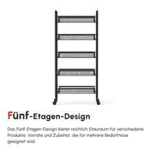 HOMCOM Rolling Service Trolley With 4 Shelves And 5 Storage Baskets, Equipped With A Handle, For The Kitchen And Living Room, In Black Steel. - Black - View 7