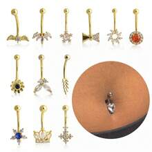 1 Piece Fashion Copper Inlaid  Belly Button Ring Personality  Belly Button Button Body Decoration Gold Belly Button Ring Jewelry - Style Fourteen: White Gold - View 1