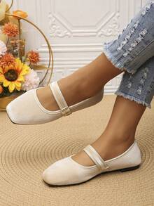 Giày bệt mũi vuông đính sequin cỡ lớn 35-43, giày lười cài khóa thanh lịch, thích hợp mang hàng ngày, phối cùng váy, mùa xuân/thu, kiểu giày búp bê. - Nhung màu be - Xem 4