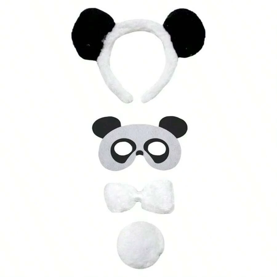 Headband Bowtie cola Mscara unisex nios 4pc Disfraces, Panda, Mediano - inicial - Ver 1