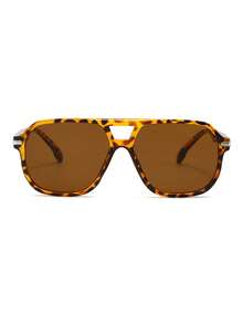 1 par de gafas de hombre con montura cuadrada de PC con estampado de leopardo, puente doble y unicolor, de estilo minimalista y de calle - Multicolor - Ver 3
