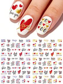 Charm Valentine's Day Nail Stickers Gold Silver Letter Well Grid Love Design Decals Slider Romantic Wedding Festival Art Decoration Nail Supplies Nails - Multicolor - View 1
