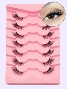 Asiteo 7对装自然半片猫眼透明带假睫毛，蓬松轻盈3D仿貂毛睫毛，柔软舒适，适合新手，动漫/漫画风格及日常佩戴 - 半眼睫毛 - 查看 7