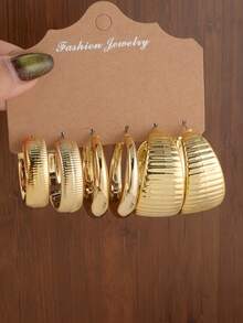 18/6pcs/Set Fashionable Geometric Textured Hoop Earrings, Gift For Mom, Relatives, Friends (Made Of ABS Plastic) - Multicolor - View 5